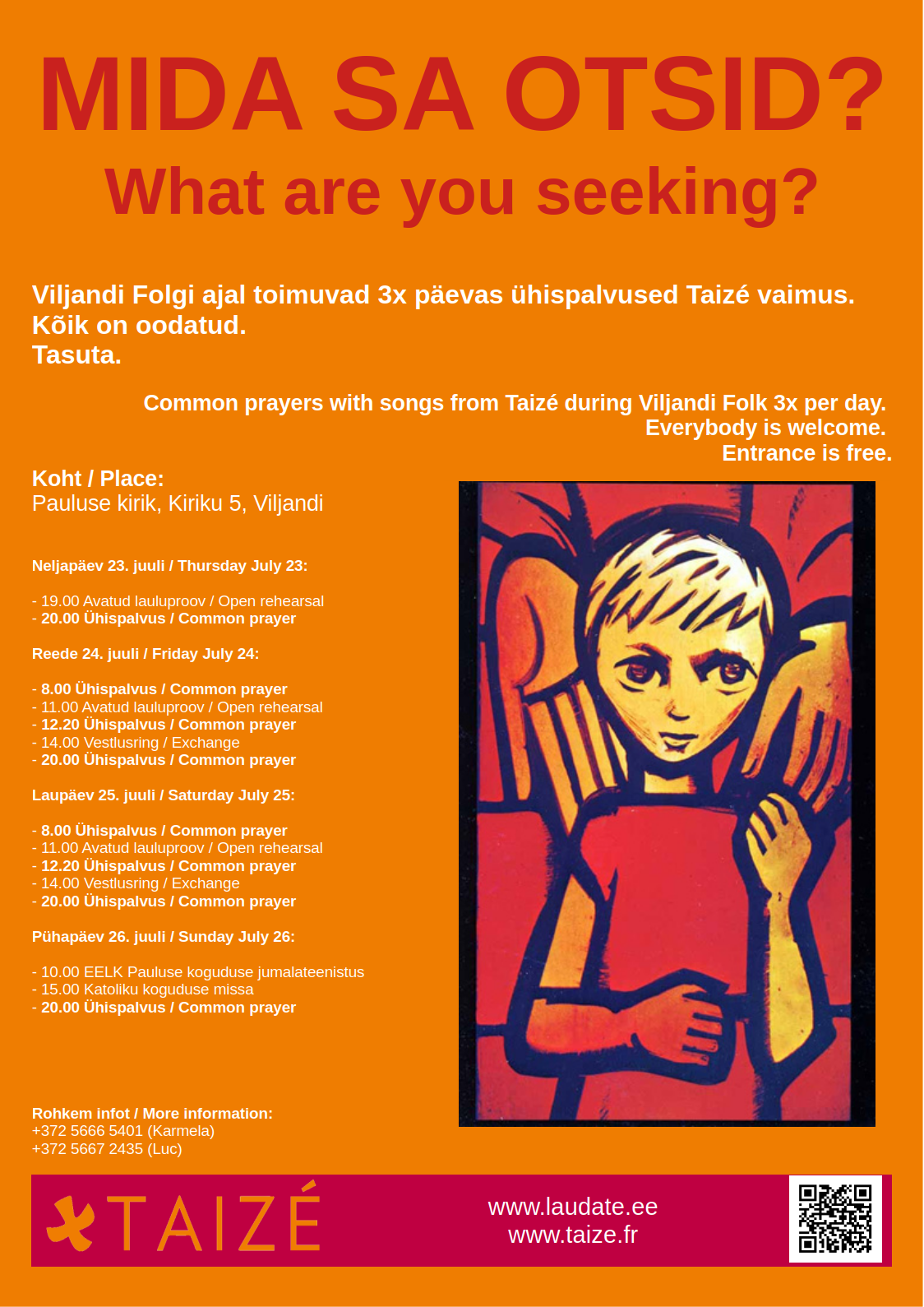 Plakat: Ühispalvused Viljandi Folgi ajal
